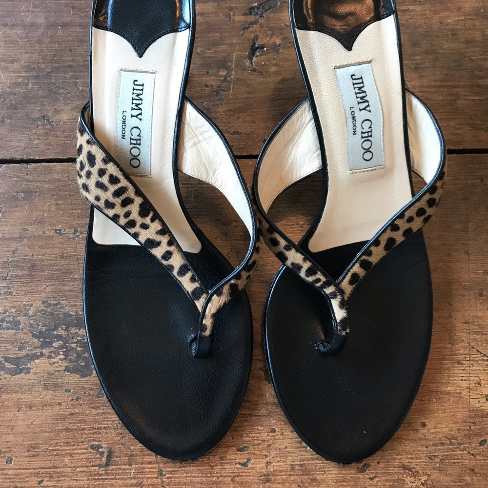 Jimmy Choo leopard print pony hair slides